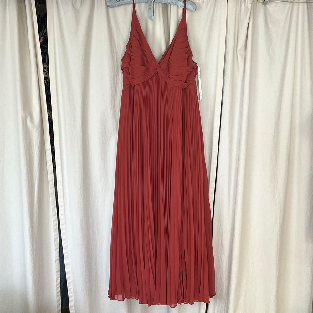 Azazie Terracotta Rust Pleated full length chiffon Bridesmaid Prom  Formal Dress